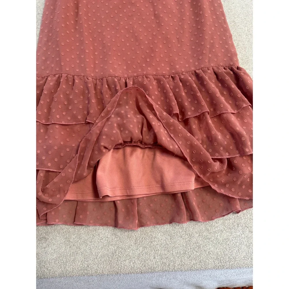Girls Boutique Swiss Dot Ruffle Dress Sz 14 Dusty Rose Tiered Party Tween Flowy